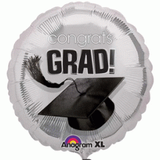 Congrats Grad Silver Round Foil Balloon 18"