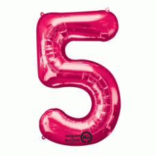 5 Pink Number Shape Helium Saver 34"
