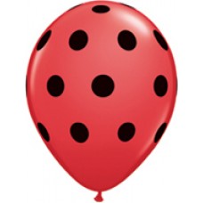 Big Polka Dots Red & Black Latex Balloon 11"