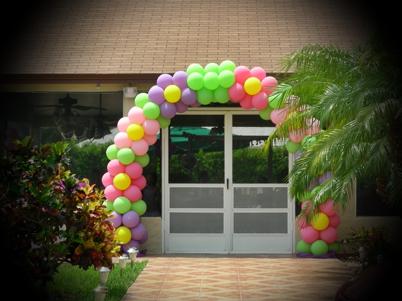 This Flower Arch was made with 11" Qualatex Balloons colors Rose, Pink, Spring Lilac, Std. Yellow and Lime Green 